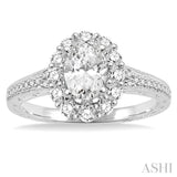 1 1/6 ctw Diamond Engagement Ring with 5/8 ct Oval Cut Center Stone in 14K White Gold