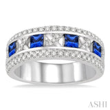 3x3 MM Princess Cut Sapphire and 3/8 ctw Round Cut Diamond Precious Ring in 14K White Gold