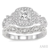 1.00 ctw Diamond Bridal Set with 3/4 ctw Princess Cut Engagement Ring and 1/6 ctw Wedding Band in 14K White Gold