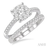 1 ctw Round Cut Diamond Lovebright Bridal Set with 3/4 ctw Engagement Ring and 1/4 ctw Wedding Band in 14K White Gold