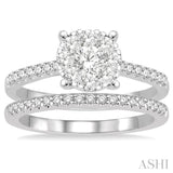 1 ctw Round Cut Diamond Lovebright Bridal Set with 3/4 ctw Engagement Ring and 1/4 ctw Wedding Band in 14K White Gold