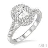 1.00 ctw Diamond Engagement Ring with 1/2 ct Oval Cut Center Stone in 14K White Gold