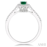 6x4 MM Oval Shape Emerald and 1/10 ctw Round Cut Diamond Precious Ring in 10K White Gold