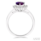 9x6 MM Pear Shape Amethyst and 1/10 ctw Round Cut Diamond Semi Precious Ring in 10K White Gold