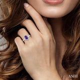 9x6 MM Pear Shape Amethyst and 1/10 ctw Round Cut Diamond Semi Precious Ring in 10K White Gold