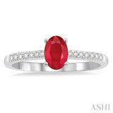 6X4 MM Oval Shape Ruby Center and 1/10 ctw Round Cut Diamond Precious Stone Ring in 10K White Gold