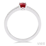 6X4 MM Oval Shape Ruby Center and 1/10 ctw Round Cut Diamond Precious Stone Ring in 10K White Gold