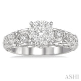 1/2 ctw Round Diamond Lovebright Solitaire Vintage Lattice Style Engagement Ring in 14K White Gold