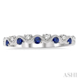 1.8 MM Sapphire and 1/6 Ctw Round Cut Diamond Precious Waves Wedding Band in 14K White Gold
