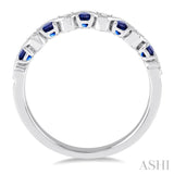 1.8 MM Sapphire and 1/6 ctw Round Cut Diamond Precious Waves Wedding Band in 14K White Gold