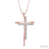 1/10 ctw Double Cross Round Cut Diamond Pendant With Link Chain in 10K Rose Gold