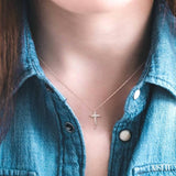 1/10 ctw Double Cross Round Cut Diamond Pendant With Link Chain in 10K Rose Gold