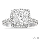 1 1/10 Ctw Round Diamond Lovebright Halo Engagement Ring in 14K White and Yellow Gold