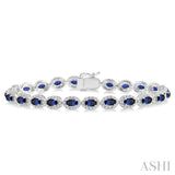 5x3 MM Oval Shape Sapphire and 1 1/10 ctw Round Cut Diamond Precious Stone Bracelet in 14K White Gold