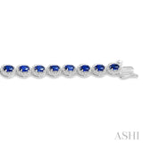 5x3 MM Oval Shape Sapphire and 1 1/10 ctw Round Cut Diamond Precious Stone Bracelet in 14K White Gold