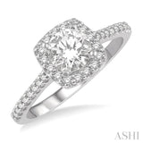 3/4 ctw Diamond Ladies Engagement Ring with 1/2 Ct Round Cut Center Stone in 14K White Gold