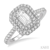 1.00 ctw Diamond Ladies Engagement Ring with 1/2 Ct Emerald Cut Center Stone in 14K White Gold