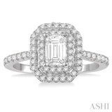 1.00 ctw Diamond Ladies Engagement Ring with 1/2 Ct Emerald Cut Center Stone in 14K White Gold