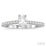 5/8 ctw Oval Shape Center Stone Ladies Engagement Ring with 3/8 Ct Oval Cut Center Stone in 14K White Gold