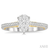 1/3 ctw Pear Shape Round Cut Diamond Lovebright Ring in 14K White and Yellow gold.