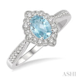 6x4 MM Oval Shape Aquamarine and 1/5 ctw Round Cut Diamond Semi Precious Ring in 10K White Gold