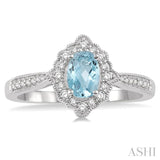 6x4 MM Oval Shape Aquamarine and 1/5 ctw Round Cut Diamond Semi Precious Ring in 10K White Gold