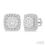 1 ctw Cushion Shape Lovebright Round Cut Diamond Stud Earrings in 14K White Gold