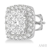 1 ctw Cushion Shape Lovebright Round Cut Diamond Stud Earrings in 14K White Gold