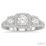 7/8 ctw Triple Cushion Shape Mount Diamond Engagement Ring in 14K White Gold