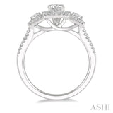 7/8 ctw Triple Cushion Shape Mount Diamond Engagement Ring in 14K White Gold