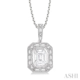 1/2 Ctw Emerald, Baguette & Round Cut Fusion Diamond Pendant in 14K White Gold