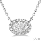 1/2 ctw Oval Shape Round Cut Diamond Lovebright Pendant With Chain in 14K White Gold