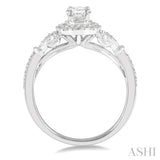 5/8 Ctw Lattice Shank Oval and Round Cut Diamond Ladies Engagement Ring with 3/8 Ct Oval Cut Center Stone in 14K White Gold
