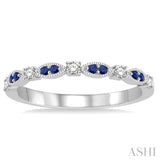 1.35 MM Sapphire and 1/6 ctw Round Cut Diamond Precious Stone Wedding Band in 14K White Gold