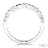 1.35 MM Sapphire and 1/6 ctw Round Cut Diamond Precious Stone Wedding Band in 14K White Gold