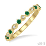 1.8 MM Round Cut Emerald and 1/20 ctw Round Cut Diamond Precious Half Eternity Wedding Band in 14K Yellow Gold