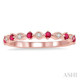 1.8 MM Round Cut Ruby and 1/20 ctw Round Cut Diamond Precious Half Eternity Wedding Band in 14K Rose Gold