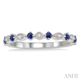 1.8 MM Round Cut Sapphire and 1/20 ctw Round Cut Diamond Precious Half Eternity Wedding Band in 14K White Gold