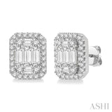 1.00 ctw Octagonal Baguette & Round Cut Diamond Stud Earrings in 14K White Gold