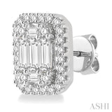 1.00 ctw Octagonal Baguette & Round Cut Diamond Stud Earrings in 14K White Gold