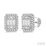 3/4 ctw Octagonal Baguette & Round Cut Diamond Stud Earrings in 14K White Gold