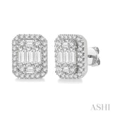 3/8 ctw Octagonal Baguette & Round Cut Diamond Stud Earrings in 14K White Gold