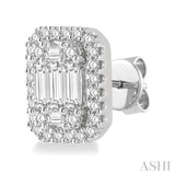 3/8 ctw Octagonal Baguette & Round Cut Diamond Stud Earrings in 14K White Gold