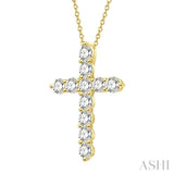 1 1/2 Ctw Round Cut Diamond Cross Pendant in 14K Yellow Gold with Chain