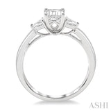 3/4 Ctw Octagon Emerald and Pear Cut Diamond Ladies Engagement Ring with 1/2 Ct Emerald Cut Center Stone in 14K White Gold