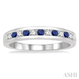 2 MM Sapphire and 1/5 Ctw Round Cut Diamond Precious Wedding Band in 14K White Gold
