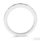 2 MM Sapphire and 1/5 Ctw Round Cut Diamond Precious Wedding Band in 14K White Gold