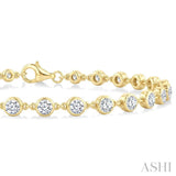 3 Ctw Bezel Set Round Cut Diamond Station Bracelet in 14K Yellow Gold