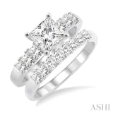 1 3/8 ctw Diamond Wedding Set with 1 ctw Princess Cut Engagement Ring and 3/8 ctw Wedding Band in 14K White Gold