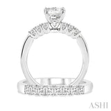 1 3/8 ctw Diamond Wedding Set with 1 ctw Princess Cut Engagement Ring and 3/8 ctw Wedding Band in 14K White Gold